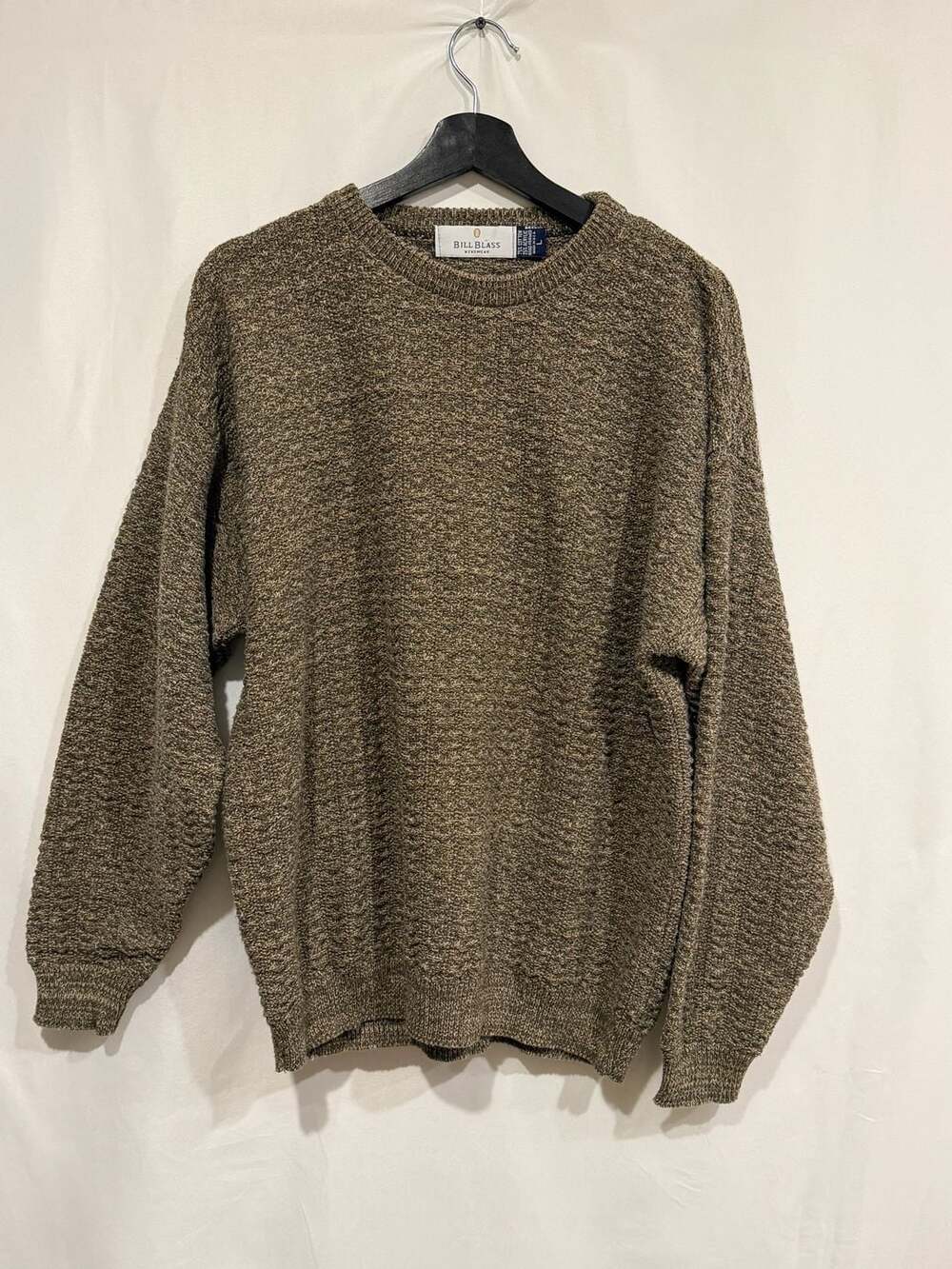 Vintage Bill Blass Menswear Hand Framed Cotton Blend Crewneck Sweater Brown Size